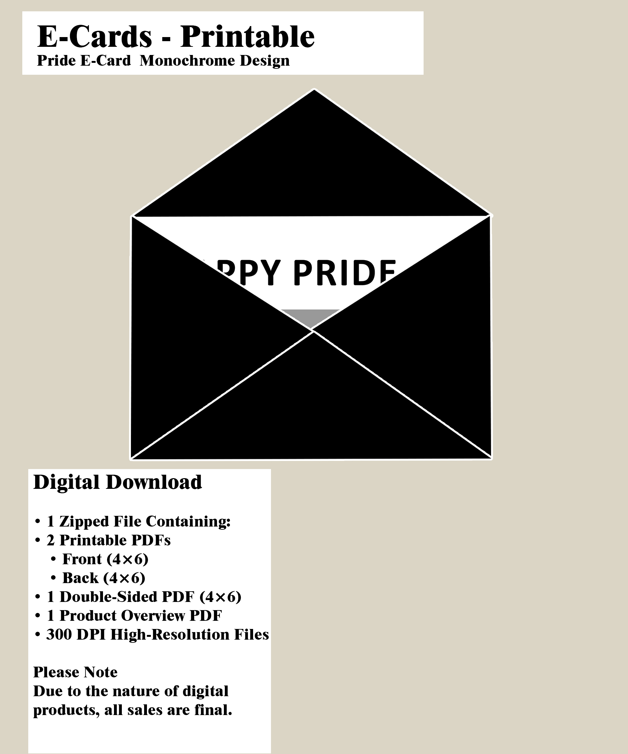 Pride Monochrome Digital E‑Card – Black and White LGBTQ Printable Card