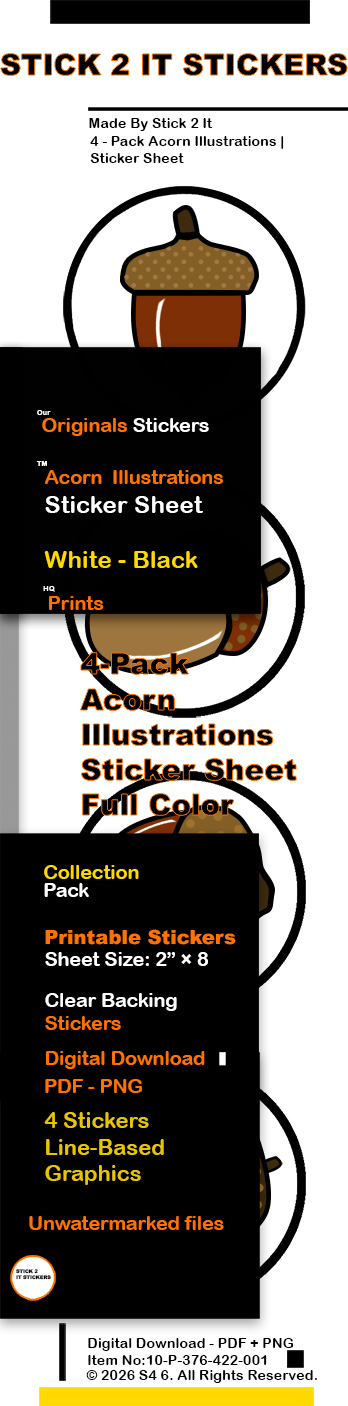 4 Full Color Acorn Stickers Printable Sticker Sheet Stick 2 It Stickers