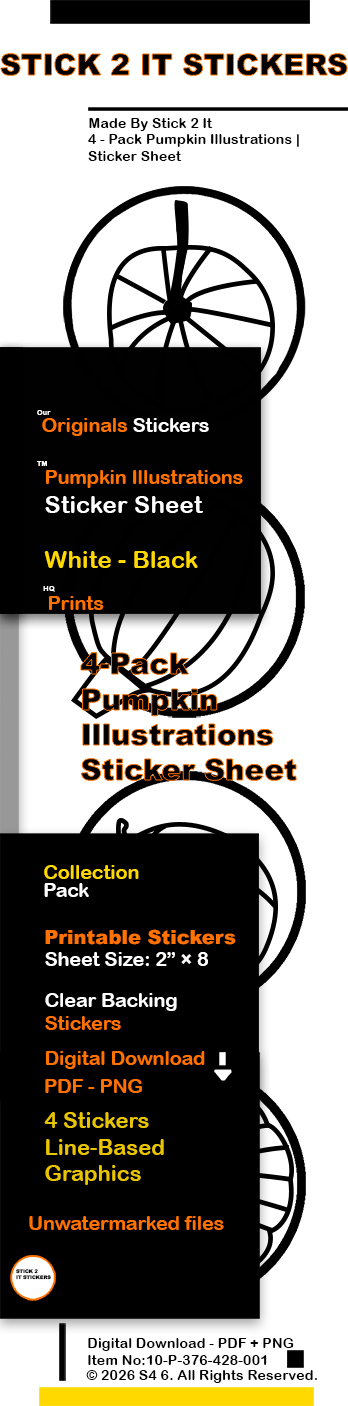 Pumpkin Illustration Printable Sticker Pack with 5 Original Digital Designs | S2IS