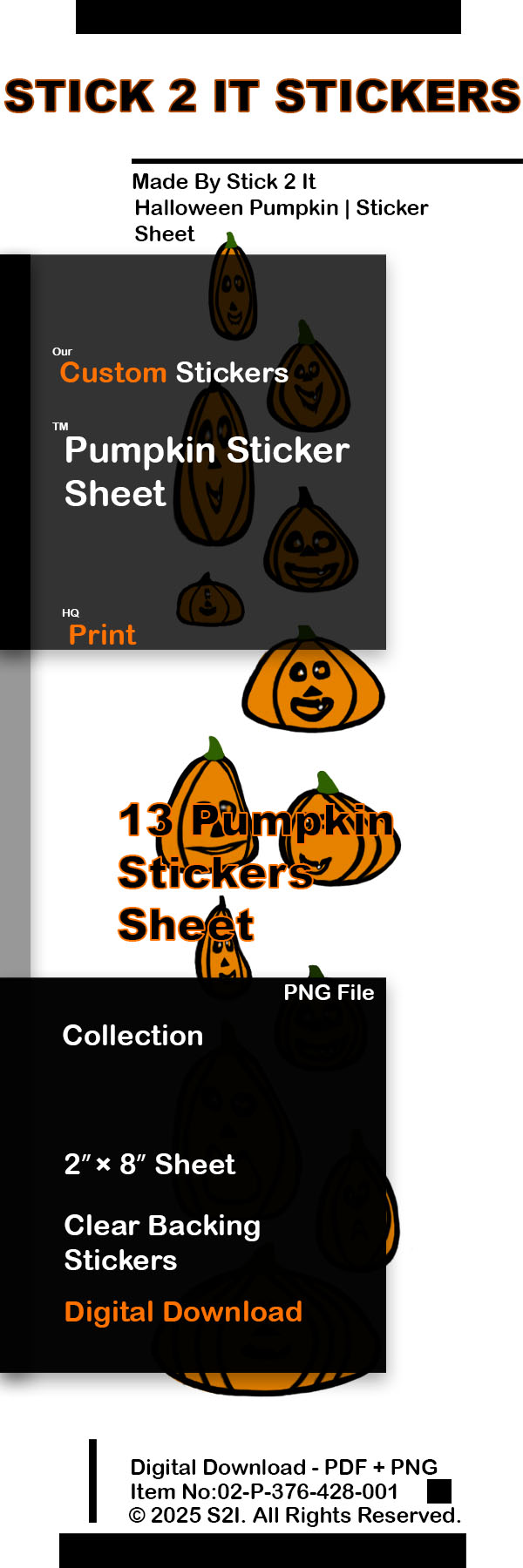 Pumpkin Sticker Pack with 13 Original Illustrated Printable Digital Designs | S2IS